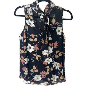 Anthropologie Maeve Floral Black Tie Neck Blouse
